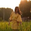 Bright Yellow Cotton Top and Skirt Set for Women